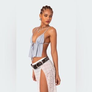 NWT Women's Edikted Rylee Tie Front Open Back
Top size Medium in Light Blue